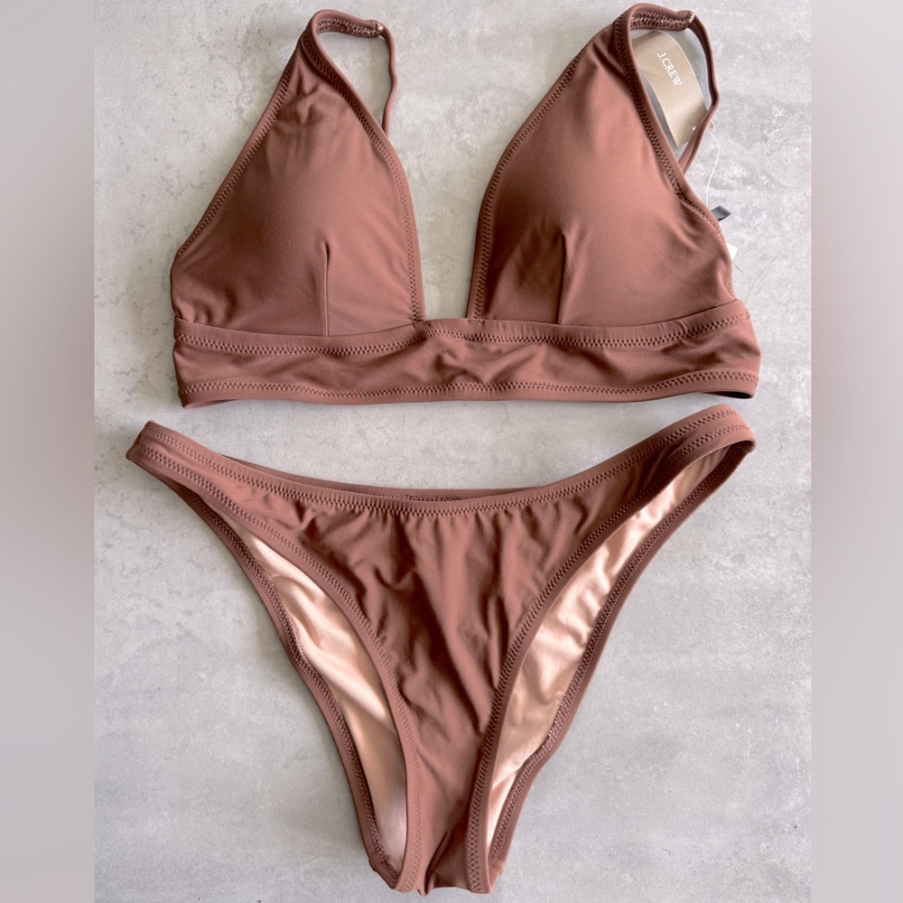 J. Crew Brown Bikini Set Triangle Top High-Cut Style size XS